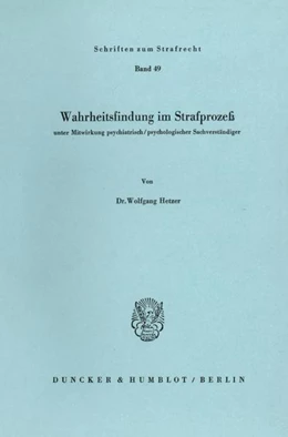 Abbildung von Hetzer | Wahrheitsfindung im Strafprozeß. | 1. Auflage | 1982 | beck-shop.de