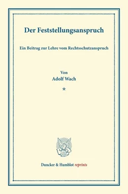 Abbildung von Wach | Der Feststellungsanspruch | 1. Auflage | 2014 | beck-shop.de