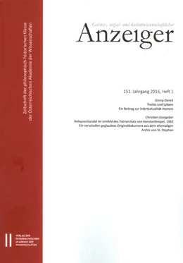 Abbildung von Österreichische Akademie d. Wissenschaften | Geistes-, sozial-und kulturwissenschaftlicher Anzeiger 151. Jahrgang 2016, Heft 1 | 1. Auflage | 2016 | 151.2016 | beck-shop.de