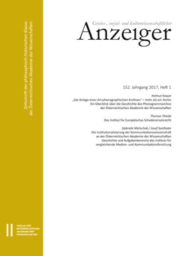 Abbildung von Österreichische Akademie d. Wissenschaften / Kowar | Geistes-, sozial-und kulturwissenschaftlicher Anzeiger 152. Jahrgang 2017, Heft 1 | 1. Auflage | 2017 | 152.1.2017 | beck-shop.de