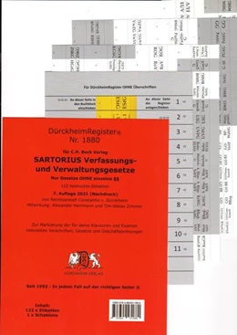 Abbildung von Dürckheim | SARTORIUS OHNE §§ Verwaltungs- und Verfassungsgesetze - Dürckheim-Register (Nr. 1880) | 7. Auflage | 2021 | beck-shop.de