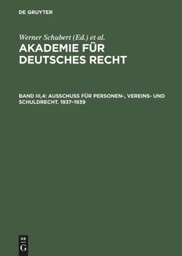 Abbildung von Schubert | Ausschuß für Personen-, Vereins- und Schuldrecht. 1937–1939 | 1. Auflage | 1992 | beck-shop.de
