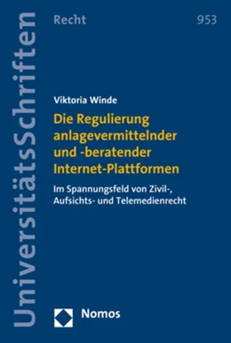 Abbildung von Winde | Die Regulierung anlagevermittelnder und -beratender Internet-Plattformen | 1. Auflage | 2019 | beck-shop.de