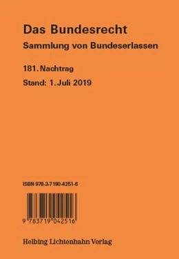 Abbildung von Das Bundesrecht, N 181 Stand 1.7.2019 | 1. Auflage | 2019 | 181 | beck-shop.de