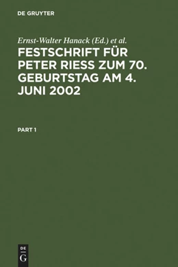 Abbildung von Hanack / Hilger | Festschrift für Peter Rieß zum 70. Geburtstag am 4. Juni 2002 | 1. Auflage | 2002 | beck-shop.de