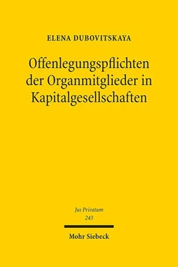 Abbildung von Dubovitskaya | Offenlegungspflichten der Organmitgieder in Kapitalgesellschaften | 1. Auflage | 2020 | beck-shop.de
