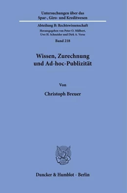 Abbildung von Breuer | Wissen, Zurechnung und Ad-hoc-Publizität. | 1. Auflage | 2020 | beck-shop.de