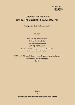Abbildung von Opitz / Siebel | Richtwerte für das Fräsen von unlegierten und legierten Baustählen mit Hartmetall | 1. Auflage | 2019 | beck-shop.de