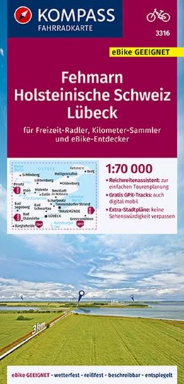 Abbildung von KOMPASS-Karten GmbH | KOMPASS Fahrradkarte 3316 Fehmarn, Holsteinische Schweiz, Lübeck 1:70.000 | 1. Auflage | 2022 | beck-shop.de