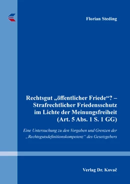 Abbildung von Steding | Rechtsgut „öffentlicher Friede“? – Strafrechtlicher Friedensschutz im Lichte der Meinungsfreiheit (Art. 5 Abs. 1 S. 1 GG) | 1. Auflage | 2022 | 400 | beck-shop.de