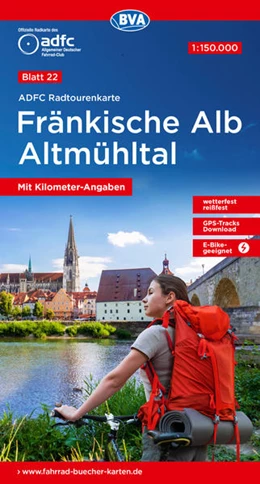 Abbildung von Allgemeiner Deutscher Fahrrad-Club e.V. (ADFC) / BVA BikeMedia GmbH | ADFC-Radtourenkarte 22 Fränkische Alb Altmühltal 1:150.000, reiß- und wetterfest, E-Bike geeignet, GPS-Tracks Download, mit Bett+Bike Symbolen, mit Kilometer-Angaben | 14. Auflage | 2022 | beck-shop.de