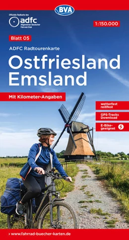 Abbildung von Allgemeiner Deutscher Fahrrad-Club e.V. (ADFC) / BVA BikeMedia GmbH | ADFC-Radtourenkarte 5 Ostfriesland / Emsland 1:150.000, reiß- und wetterfest, E-Bike geeignet, GPS-Tracks Download, mit Bett+Bike-Symbolen, mit Kilometer-Angaben | 11. Auflage | 2022 | beck-shop.de