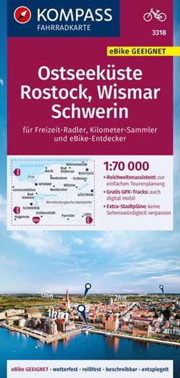Abbildung von KOMPASS Fahrradkarte 3318 Ostseeküste, Rostock, Wismar, Schwerin 1:70.000 | 1. Auflage | 2022 | beck-shop.de