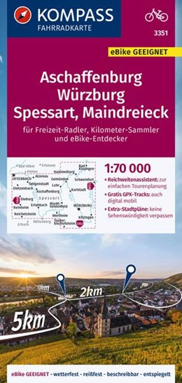 Abbildung von KOMPASS Fahrradkarte 3351 Aschaffenburg, Würzburg, Spessart, Maindreieck 1:70.000 | 1. Auflage | 2022 | beck-shop.de