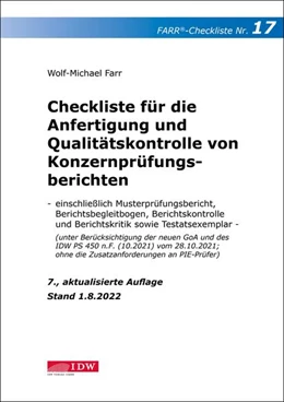 Abbildung von Farr | Checkliste 17 für die Anfertigung und Qualitätskontrolle von Konzernprüfungsberichten | 7. Auflage | 2022 | beck-shop.de