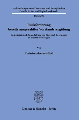 Abbildung von Ebel | Rückforderung bereits ausgezahlter Vorstandsvergütung. | 1. Auflage | 2022 | beck-shop.de