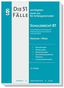 Abbildung von Hemmer / Wüst | Die 51 wichtigsten Fälle zum Schuldrecht BT | 13. Auflage | 2022 | beck-shop.de