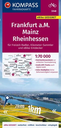 Abbildung von KOMPASS Fahrradkarte 3348 Frankfurt a.M., Mainz, Rheinhessen 1:70.000 | 2. Auflage | 2023 | beck-shop.de