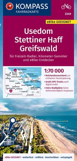 Abbildung von KOMPASS Fahrradkarte 3349 Usedom, Stettiner Haff, Greifswald 1:70.000 | 1. Auflage | 2023 | beck-shop.de
