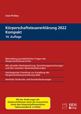 Abbildung von Perbey | Körperschaftsteuererklärung 2022 Kompakt | 14. Auflage | 2023 | beck-shop.de