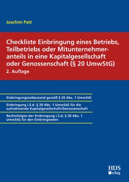 Abbildung von Patt | Checkliste Einbringung eines Betriebs, Teilbetriebs oder Mitunternehmeranteils in eine Kapitalgesellschaft oder Genossenschaft (§ 20 UmwStG) | 2. Auflage | 2023 | beck-shop.de