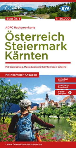 Abbildung von Allgemeiner Deutscher Fahrrad-Club e. V. (ADFC) / BVA BikeMedia GmbH | ADFC-Radtourenkarte ÖS3 Österreich Steiermark Kärnten 1:150:000, reiß- und wetterfest, E-Bike geeignet, GPS-Tracks Download, mit Bett+Bike Symbolen, mit Kilometer-Angaben | 1. Auflage | 2024 | beck-shop.de