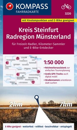 Abbildung von KOMPASS Fahrradkarte 3220 Kreis Steinfurt, Tecklenburger Land, Radregion Münsterland mit Knotenpunkten 1:50.000 | 1. Auflage | 2024 | beck-shop.de