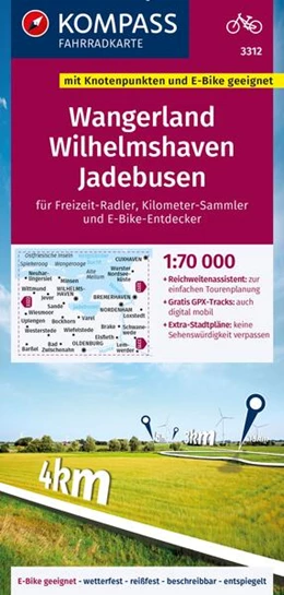 Abbildung von KOMPASS Fahrradkarte 3312 Wangerland, Wilhelmshaven, Jadebusen mit Knotenpunkten 1:70.000 | 2. Auflage | 2024 | beck-shop.de