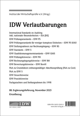 Abbildung von IDW, 88. Erg.-Lief. IDW Verlautbarungen November 2023 | 1. Auflage | 2023 | beck-shop.de