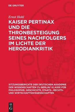 Abbildung von Hohl | Kaiser Pertinax und die Thronbesteigung seines Nachfolgers im Lichte der Herodiankritik | 1. Auflage | 1956 | beck-shop.de