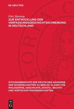 Abbildung von Hartung | Zur Entwicklung der Verfassungsgeschichtsschreibung in Deutschland | 1. Auflage | 1956 | beck-shop.de