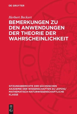 Abbildung von Beckert | Bemerkungen zu den Anwendungen der Theorie der Wahrscheinlichkeit | 1. Auflage | 1990 | beck-shop.de