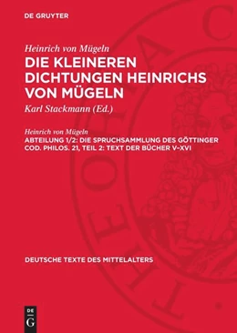 Abbildung von Stackmann / Mügeln | Die Spruchsammlung des Göttinger Cod. Philos. 21, Teil 2: Text der Bücher V–XVI | 1. Auflage | 1959 | beck-shop.de