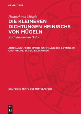 Abbildung von Stackmann / Mügeln | Die Spruchsammlung des Göttinger Cod. Philos. 21, Teil 3: Lesarten | 1. Auflage | 1959 | beck-shop.de