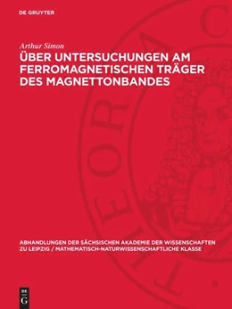 Abbildung von Simon | Über Untersuchungen am ferromagnetischen Träger des Magnettonbandes | 1. Auflage | 1956 | 45,2 | beck-shop.de