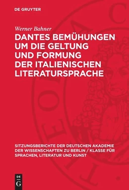 Abbildung von Bahner | Dantes Bemühungen um die Geltung und Formung der italienischen Literatursprache | 1. Auflage | 1966 | 1966,5 | beck-shop.de