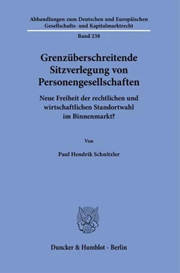 Abbildung von Schnitzler | Grenzüberschreitende Sitzverlegung von Personengesellschaften | 1. Auflage | 2024 | beck-shop.de