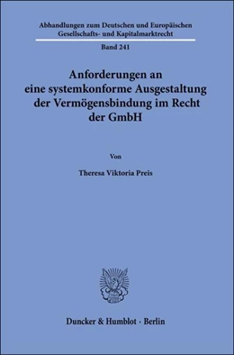 Abbildung von Preis | Anforderungen an eine systemkonforme Ausgestaltung der Vermögensbindung im Recht der GmbH | 1. Auflage | 2024 | beck-shop.de