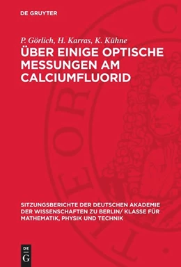 Abbildung von Görlich / Karras | Über einige optische Messungen am Calciumfluorid | 1. Auflage | 1959 | 1959,2 | beck-shop.de