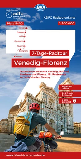Abbildung von Allgemeiner Deutscher Fahrrad-Club e. V. (ADFC) / BVA BikeMedia GmbH | ADFC-Radtourenkarte IT-PO 7-Tage-Radtour Venedig-Florenz, 1:200.000, reiß- und wetterfest, E-Bike-geeignet, GPS-Tracks Download, mit Kilometer-Angaben | 1. Auflage | 2025 | beck-shop.de