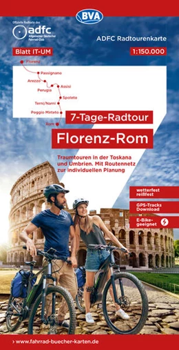 Abbildung von Allgemeiner Deutscher Fahrrad-Club e. V. (ADFC) / BVA BikeMedia GmbH | ADFC-Radtourenkarte IT-UM 7-Tage-Radtour Florenz-Rom, 1:150.000, reiß- und wetterfest, E-Bike geeignet, GPS-Tracks Download, mit Kilometer-Angaben | 1. Auflage | 2025 | beck-shop.de