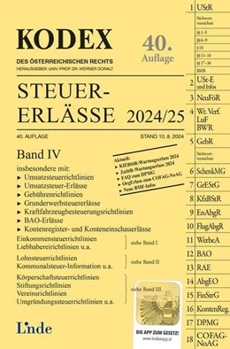 Abbildung von Schilcher / Doralt | KODEX Steuer-Erlässe 2024/25, Band IV | 40. Auflage | 2024 | beck-shop.de