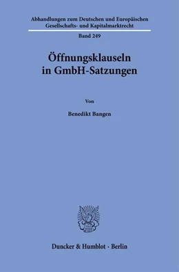 Abbildung von Bangen | Öffnungsklauseln in GmbH-Satzungen | 1. Auflage | 2024 | beck-shop.de