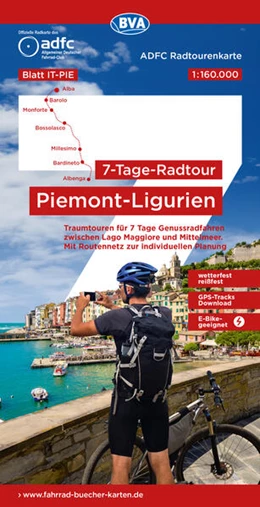 Abbildung von Allgemeiner Deutscher Fahrrad-Club e. V. (ADFC) / BVA BikeMedia GmbH | ADFC-Radtourenkarte IT-PIE 7-Tage-Radtour Piemont / Ligurien, 1:160.000, reiß- und wetterfest, E-Bike geeignet, GPS-Tracks Download, mit Kilometer-Angaben | 1. Auflage | 2026 | beck-shop.de