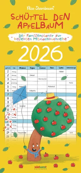 Abbildung von Sternbaum | Schüttel den Apfelbaum - der Familienplaner zur beliebten Mitmachbuchreihe von Nico Sternbaum - Monats-Wandkalender 2026 zum Aufhängen, mit Spiralbindung, 22,4 x 48,5 cm | 1. Auflage | 2025 | beck-shop.de