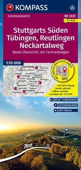 Abbildung von KOMPASS Fahrradkarte 3331 Stuttgarts Süden, Tübingen, Reutlingen, Neckartalweg 1:70.000 | 2. Auflage | 2025 | beck-shop.de