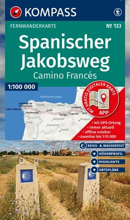 Abbildung von KOMPASS Wanderkarte 133 Spanischer Jakobsweg, Camino Francés 1:100.000 | 4. Auflage | 2025 | beck-shop.de