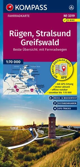 Abbildung von KOMPASS Fahrradkarte 3319 Rügen, Stralsund, Greifswald 1:70.000 | 3. Auflage | 2025 | beck-shop.de