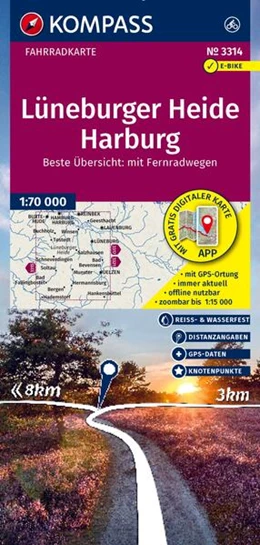 Abbildung von KOMPASS Fahrradkarte 3314 Lüneburger Heide, Harburg mit Knotenpunkten 1:70.000 | 2. Auflage | 2025 | beck-shop.de