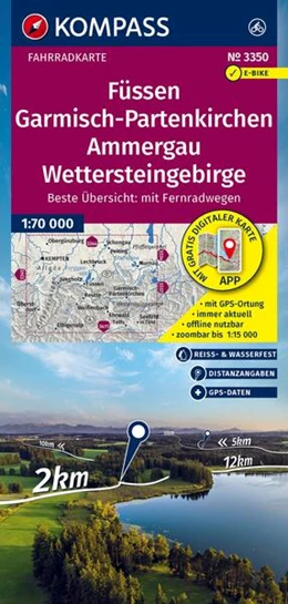 Abbildung von KOMPASS Fahrradkarte 3350 Füssen, Garmisch-Partenkirchen, Ammergau, Wettersteingebirge 1:70.000 | 2. Auflage | 2025 | beck-shop.de